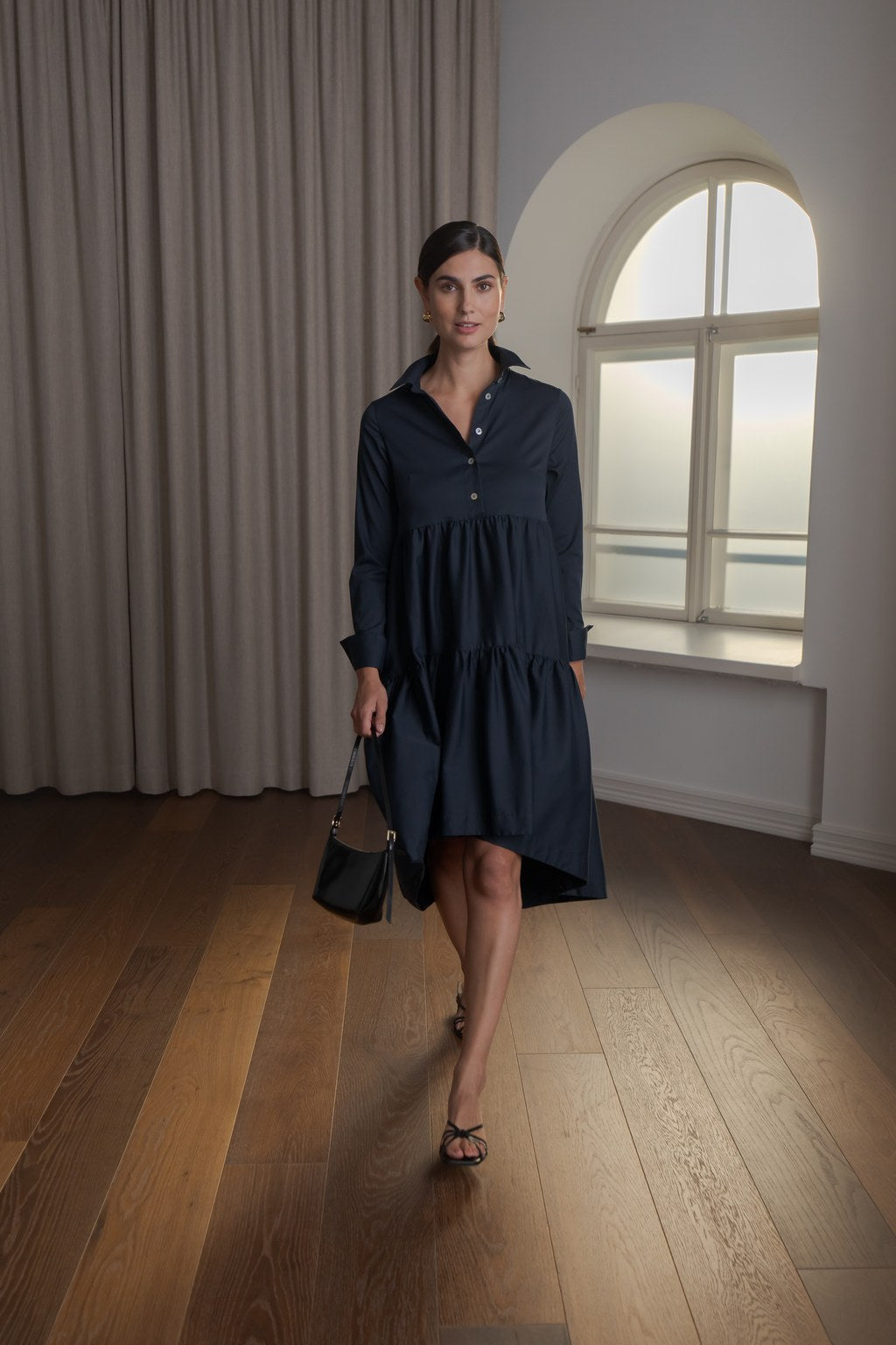 Pitkähihainen puuvillasekoitemekko, Dark navy