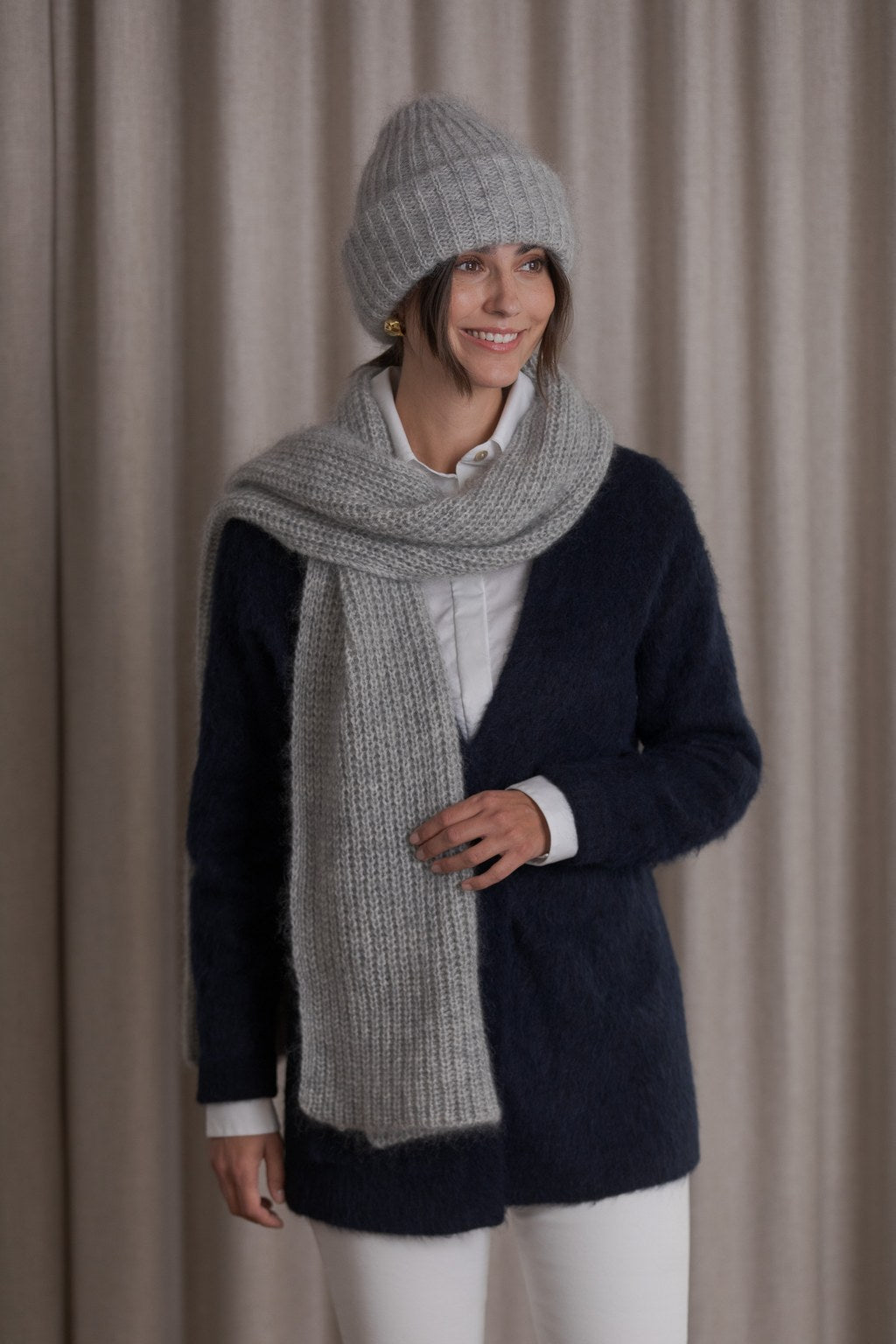 Huivi kid mohairsekoitteesta, Light grey melange