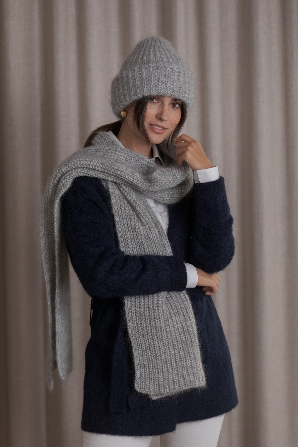 Huivi kid mohairsekoitteesta, Light grey melange