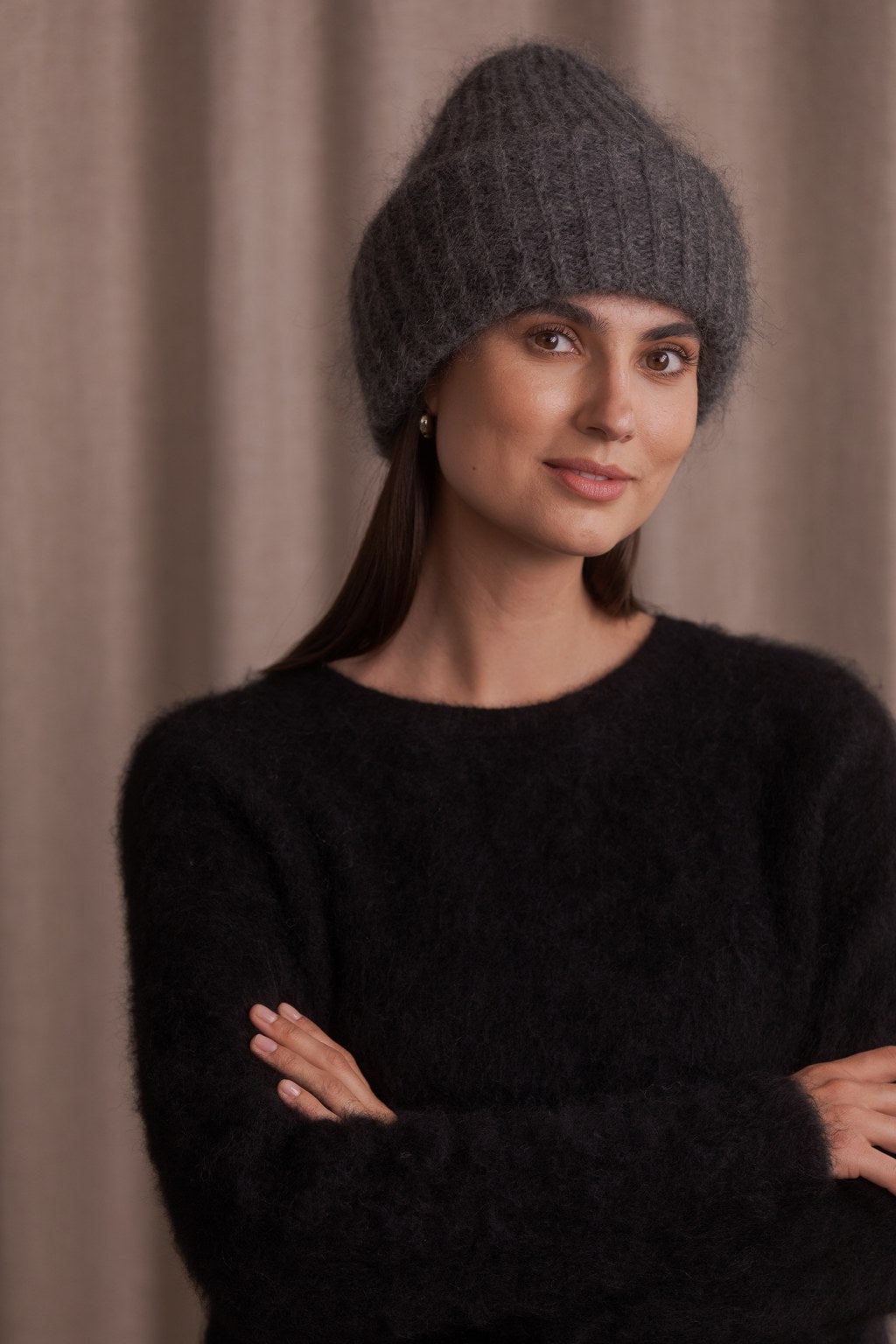 Paksu pipo kid mohairsekoitteesta, Dark grey melange