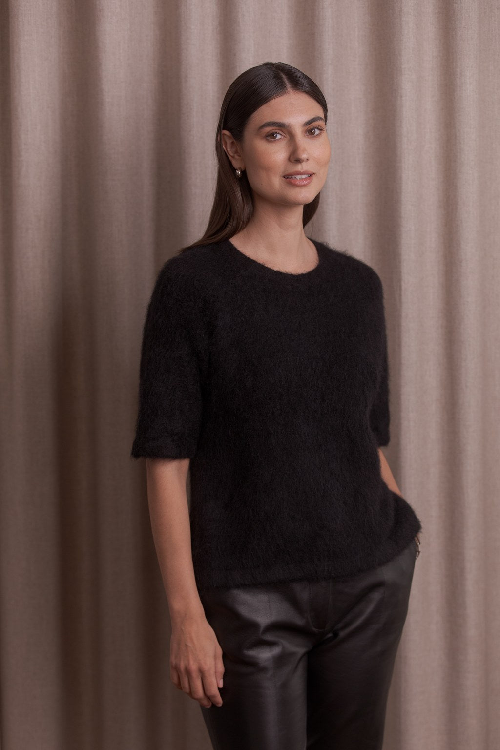 Original Storyn lyhythihainen alpakkasekoiteneule, black