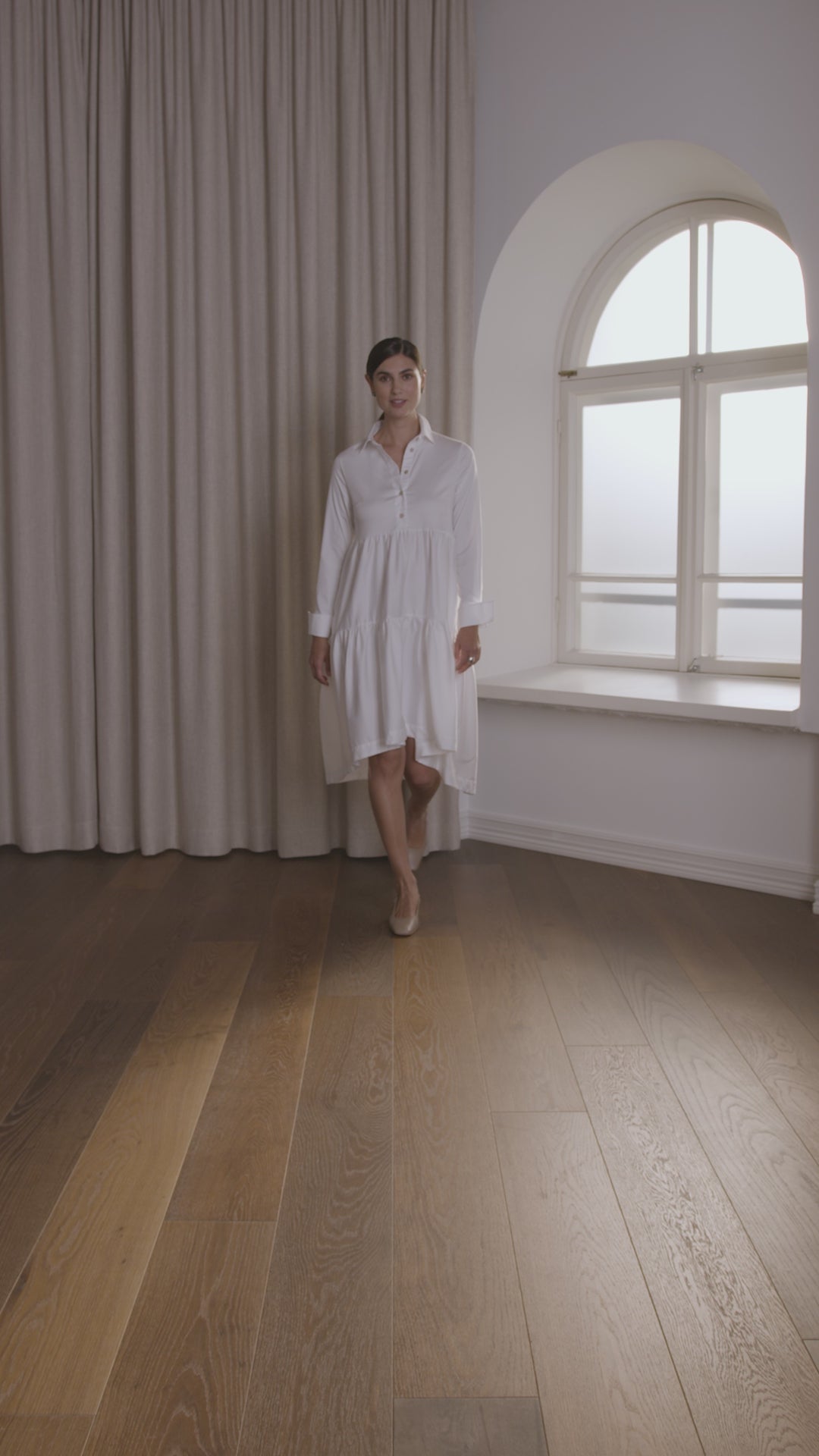 Long-sleeved cotton blend dress, White