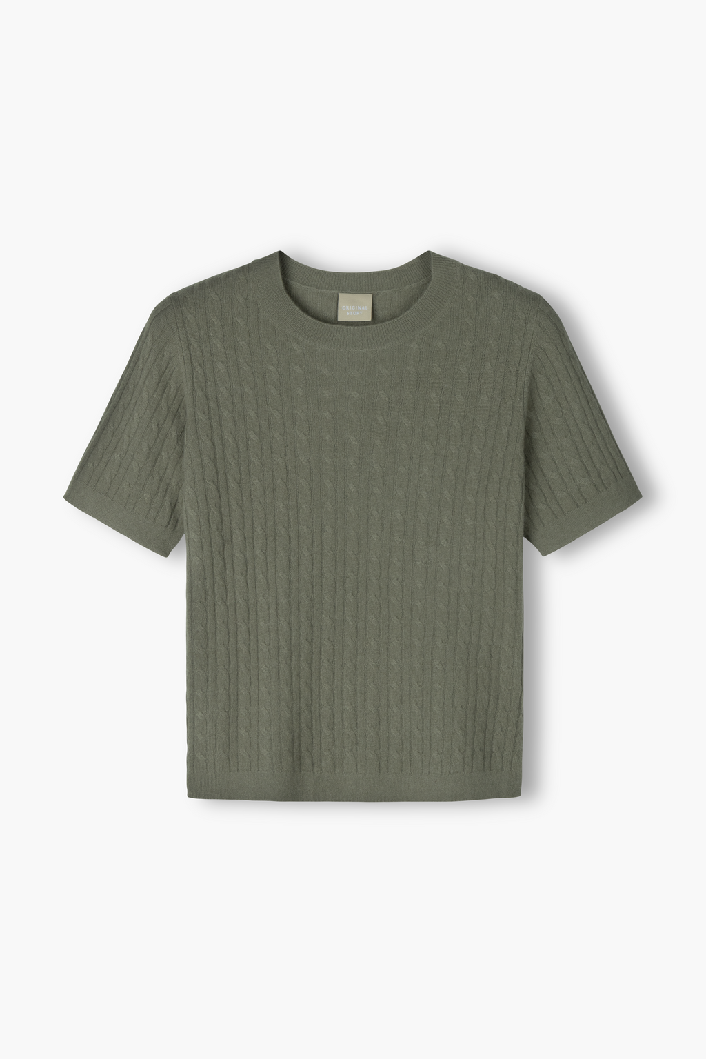 Ohut lyhythihainen kashmirpalmikkoneule, light olive