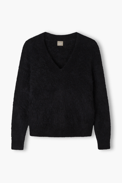 Alpakkasekoiteneule V-kaula-aukolla, Black