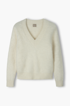 Alpakkasekoiteneule V-kaula-aukolla, Cream
