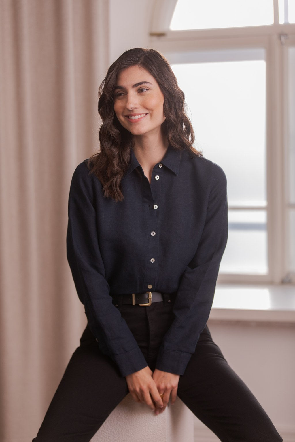 Pellavakauluspaita, Dark navy