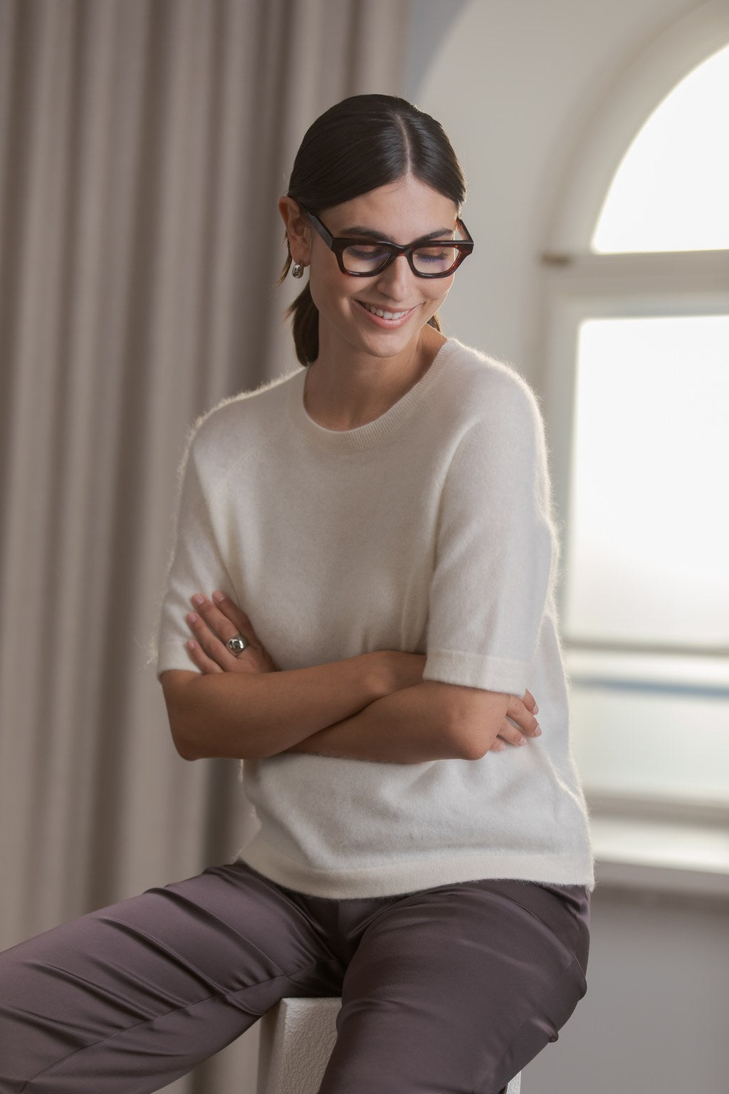 Lyhythihainen kashmirneule, Cream