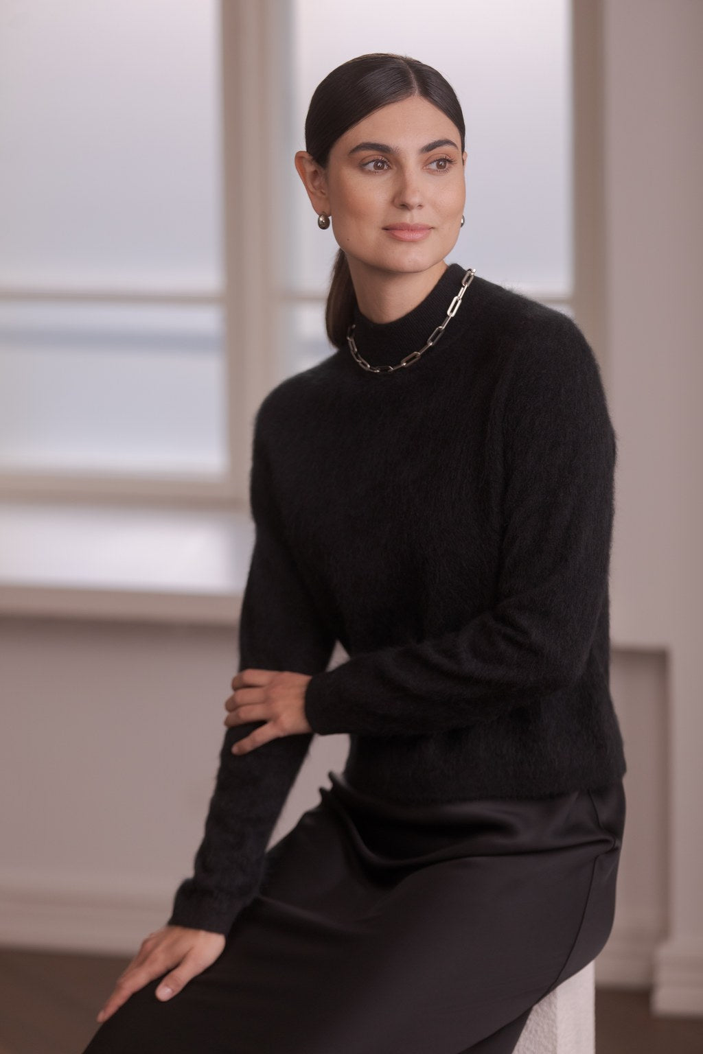 Pitkähihainen kashmirneule puolipoolokauluksella, Black