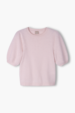 Lyhythihainen harjattu kashmirneule puhvihihalla, Pale pink