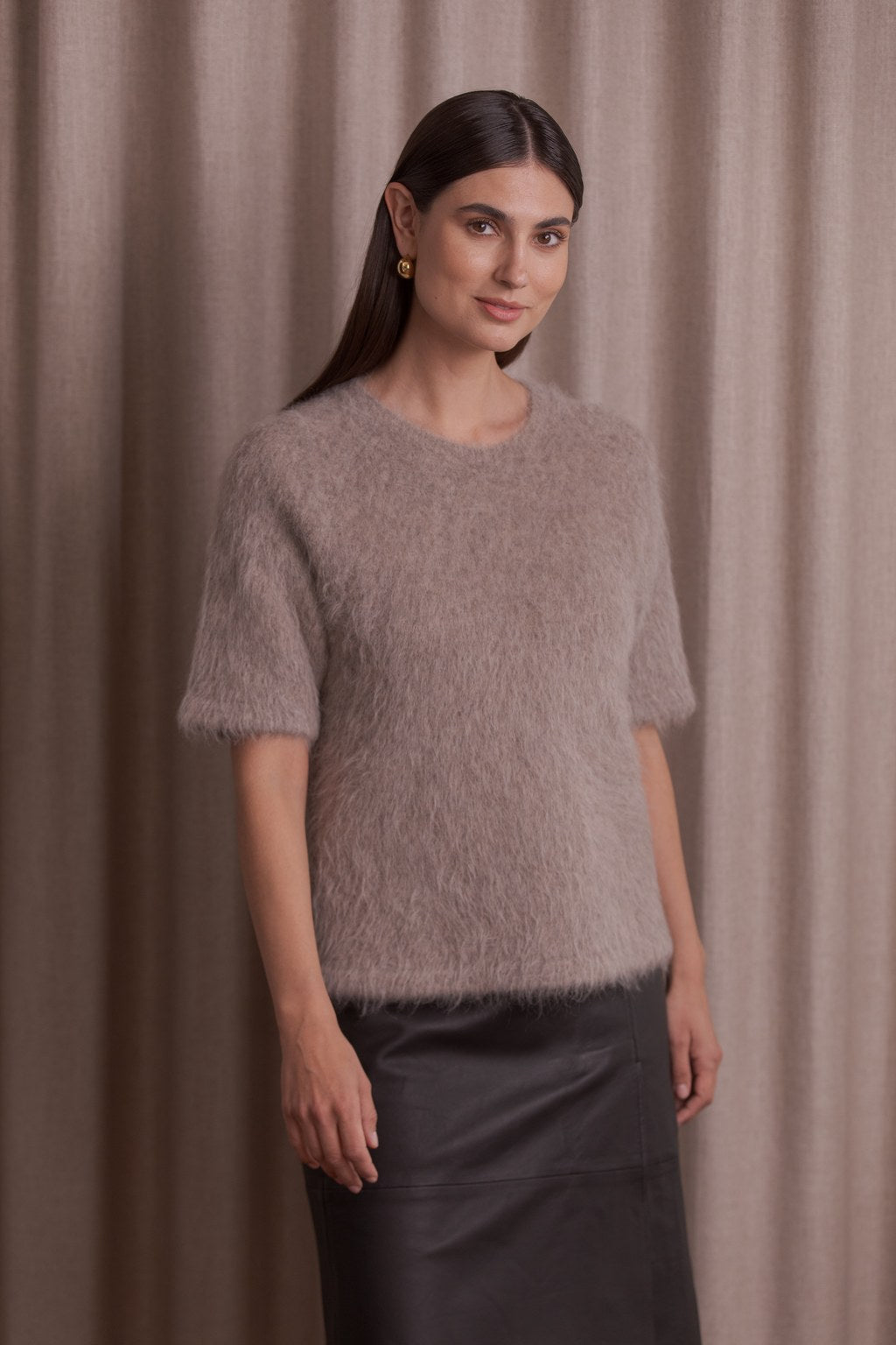 Original Storyn alpakkasekoiteneule greige, lyhythihainen