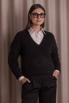 Original Storyn musta alpakkasekoiteneule v-kaula-aukolla