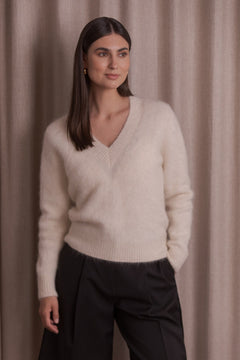 Original Storyn alpakkasekoiteneule v-kaula-aukolla, cream