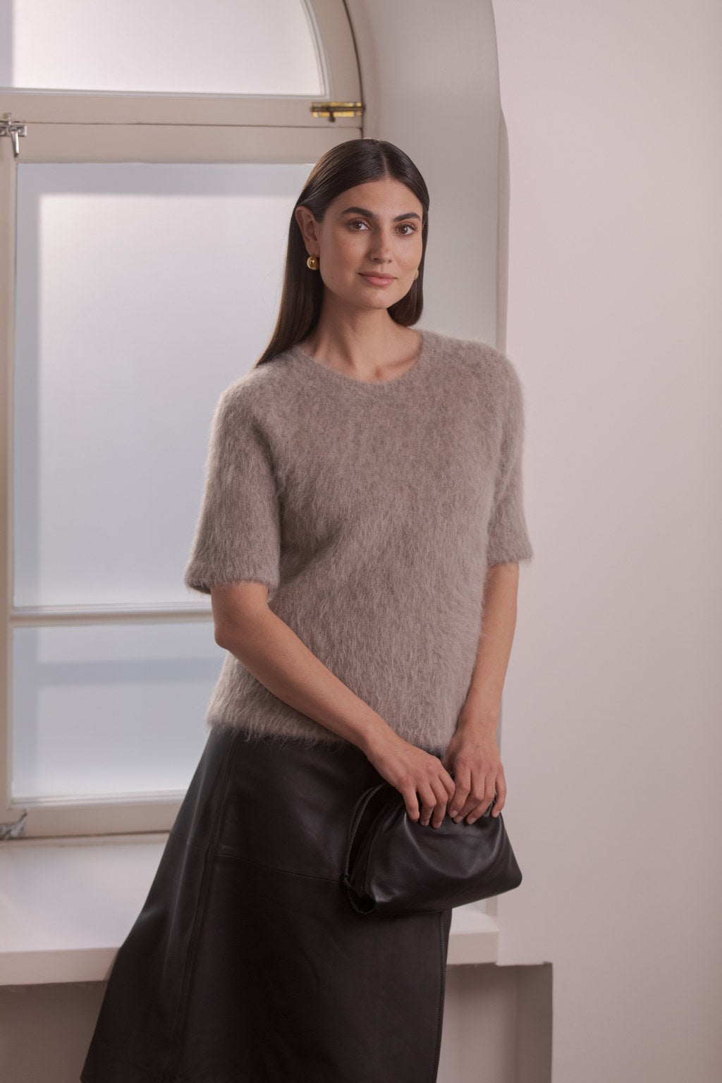 Lyhythihainen alpakkaneule, greige