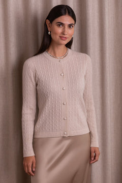 Ohut palmikkoneuletakki, valmistettu kashmirista, latte