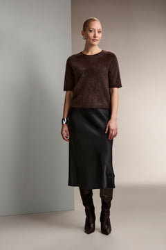 A short sleeve cashmere sweater, dark chocolate